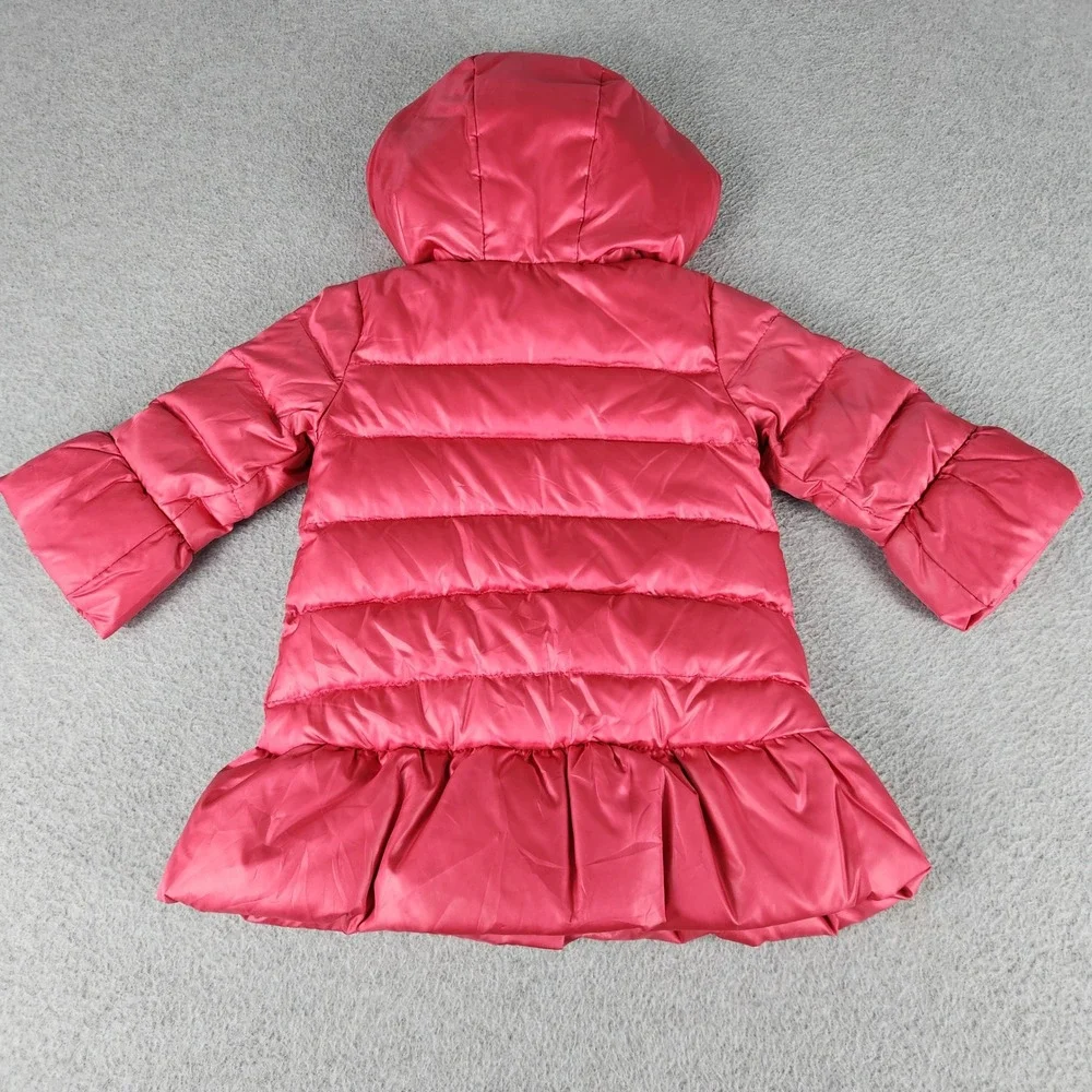 Baby Gap Puffer Jacket Toddler 12-18M Pink Down Filled Quilted Ruffle Hem Hooded